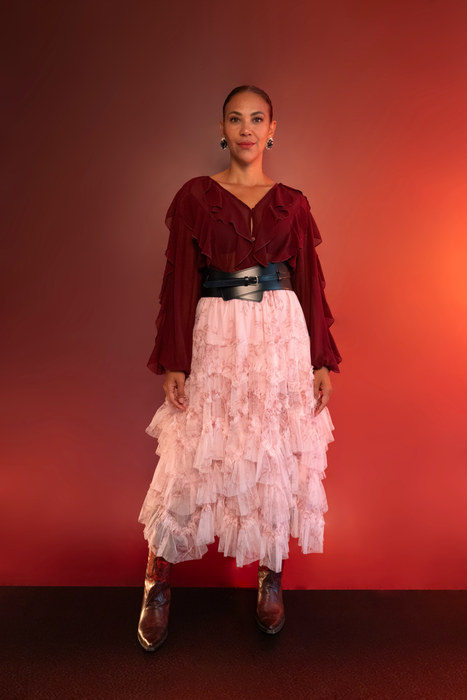 FALDA TUL PLISADA ROSA