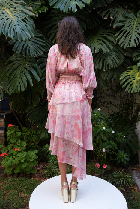 VESTIDO ROSA CAMPESINO BOMBACHO