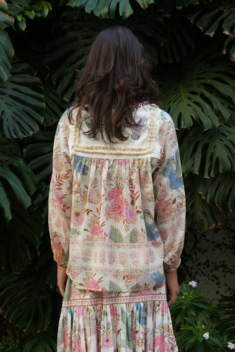 BLUSA MANGA LARGA ESTAMPADA AVES