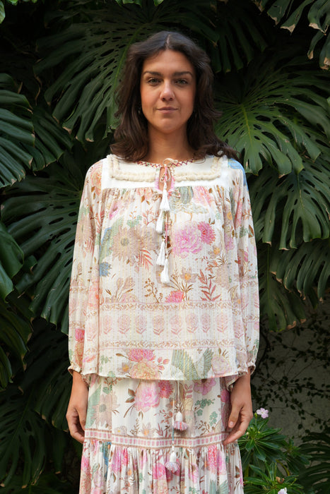 BLUSA MANGA LARGA ESTAMPADA AVES
