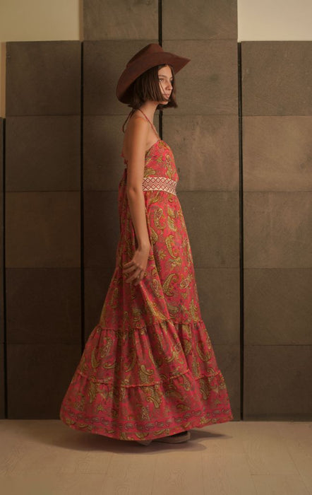 VESTIDO ESTAMPADO ROSA LARGO