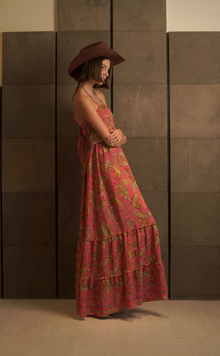 VESTIDO ESTAMPADO ROSA LARGO
